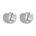 Macro detail of silver huggie earrings with pavé set cubic zirconia rows and sturdy clasp - Micro-pave Zircon Wide Hoop / Silver