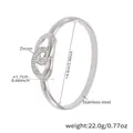 Silver stainless steel heart zircon bangle with 6.0cm inner diameter measurements - Steel Double Interlocking Loop Style (Z511)