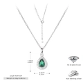 Detail view of 925 sterling silver water drop necklace with green zircon and dimensions - Necklace-Green