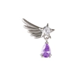 Orecchino a perno in acciaio argentato con ala, stella e zircone viola a forma di pera - Stile Ala / Argento