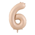 Detailed view of number 6 champagne cream foil balloon with professional metallic finish - Number 6 / Caramel color