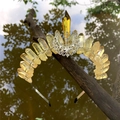 Diadema de cristal amarillo natural con luna creciente plateada y piedras naturales - Amarillo