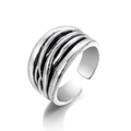 Vintage oxidized silver layered open ring with adjustable woven streamline texture - Streamline Wrap Style (HZS2137-10)