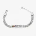 Silver multi-strand braided bracelet with colorful zircon stones and adjustable clasp - Silver + Multi-color Zirconia (SBP345)
