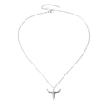 Detailed close-up of a silver bull skull pendant necklace with a delicate steel chain link - Silver