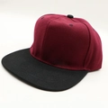 Classic flat brim hip hop hat featuring a burgundy crown and black contrast visor design - One Size / Wine Red + Black Brim