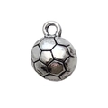 Silver metallic football charm with textured hexagonal patterns and a hanging ring - Round Soccer Ball