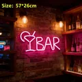 Pink LED neon BAR sign with cocktail glass, 57x26cm decorative wall light for pub - Battery and USB Powered / Pink