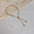 Elegant natural freshwater pearl bracelet with golden beads and adjustable drawstring - 20 White Baroque Adjustable Bracelet