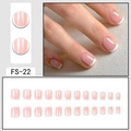 Short square French tip press-on nails set in elegant nude pink and white gloss finish - FS-22 Pink Base White Tip