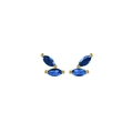 Detail of gold-plated stud earrings featuring marquise-cut blue cubic zirconia stones - Blue