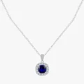Luxurious S925 sterling silver necklace with square sapphire blue stone and zircons - Silver