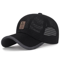 Cappellino da baseball nero in mesh traspirante con visiera curva e logo in pelle - Regolabile / Etichetta Caffè Nero