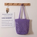 Bolso de hombro de algodón tejido calado en color púrpura para playa y vacaciones - Morado