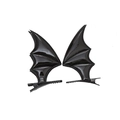 Close-up of black glossy bat wing hair clips with detailed stitching for Halloween costumes - Style 2 Black Bat Hair Clips