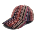 Macro detail of Bohemian baseball cap showing colorful ethnic woven texture and patterns - M (56-58cm) / Red Black White Blue Colorful Striped Style (1#)