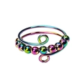 Rainbow fidget ring with rotating steel beads and adjustable spiral open band - Colorful 10 Beads 2 Loop