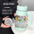 1000ml mint green heat-resistant glass tea bottle with stainless steel infuser - Green (Low Mesh Infuser) + Silicone Base