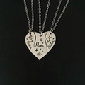 Detailed view of 3-piece silver heart puzzle necklaces with Big Sister, Mom, and Lit Sister text - 3pcs Set Mother's Day Puzzle Necklaces / Silver