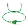 Handmade green woven Christmas tree bracelet with a gold star and adjustable cord - Christmas Tree Braided Hand Rope (X-B24090401C) / Green
