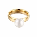 Elegant gold stainless steel ring featuring a large round white pearl on top - US 6 / 5mm Pearl (KR32074-K)
