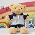 Cute plush teddy bear doll wearing a grey polo shirt and dark blue shorts for gifts - 30 cm / Purple