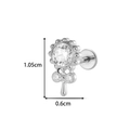 Silver titanium threadless labret with round zircons and a teardrop pendant drop - Flower Drop Style (T2552-8#) / Silver