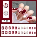 Tiger pattern press-on nails with red checkerboard and gold glitter heart design - Checkerboard Cartoon Tiger Nails (Y-33) / Glue Type