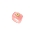 Pink resin square ring with gold star-engraved metal and small red gemstone inlay - Gold Pink