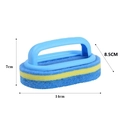 Blue and yellow handheld tile cleaning brush with plastic handle and scouring pad sponge - Small Blue (14x8.5)