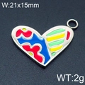 DIY stainless steel heart pendant with colorful enamel finish in 21x15mm size - Red Blue Yellow Green Art Style (KLJ6430-Z)