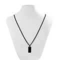 Minimalist black alloy rectangle dog tag necklace with matching fine metal chain - Black
