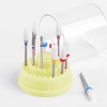 Close-up of ceramic nail drill bits set with a yellow tiered organizer stand - 48-Hole Small Box with Drill Bits / Yellow