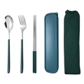 304 stainless steel cutlery set with blue handles, storage case and mesh bag - Green Silver Spoon Fork Chopsticks 3-piece Set with Mesh Bag