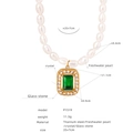 Collana barocca di perle d'acqua dolce dorata con ciondolo in pietra verde e cristallo - Collana Perla Pendente Quadrato (P1519)