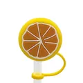 Cute orange lemon slice silicone straw cover cap with yellow anti-lost attachment ring - Orange Slice-1704-33