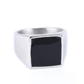 Anillo de sello minimalista en acero plateado con superficie cuadrada de esmalte negro - US 7 / Color Acero