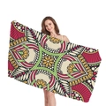 Bohemian mandala beach towel with red and green geometric patterns on a white background - Style 15