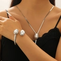 Elegant baroque pearl necklace and bracelet set in silver finish on a model - Silver Baroque Pearl 2-Piece Set (Bracelet+Necklace) (56)