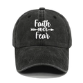 Casquette vintage en coton lavé noir avec broderie Faith OVER Fear et motif de flèche - M(56-58cm) / Noir