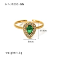 Anillo ajustable bañado en oro con piedra verde talla pera y halo de circonitas - Gota de agua Verde (HF-J1295-GN)