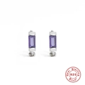 S925 sterling silver square huggie hoop earrings with purple diamond zirconia - Silver-Purple Zircon