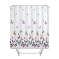 White polyester shower curtain with colorful butterfly patterns and metal eyelets - Colorful Butterfly