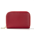 Dark red RFID card holder in pebbled leather with a gold zipper closure for safety - Burgundy