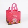 Sac cadeau de Pâques rose en intissé avec motifs de lapin, œufs et texte Happy Easter - XH37-Horizontal
