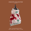 Winter knitted Christmas scarf with red reindeer and green snowflakes pattern - Wool Deer Christmas Beige