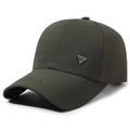 Deep grey-green casual baseball cap with Fashion embroidery and metal triangle tag - Adjustable / Army Green
