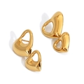 Elegante vergoldete 316 Edelstahl Doppelherz Ohrstecker auf weißem Hintergrund - Hohl Herz Gold (KD3369)