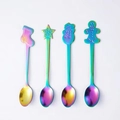 Rainbow stainless steel spoons set with Christmas themed snowman and star handles - Christmas 4-Piece Style (JH Christmas Spoon) / 4 Pieces (PVC Bag) / AB Color