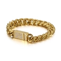 Bracciale cubano punk dorato da uomo con chiusura a incastro in zirconi scintillanti - Oro (KB113681-KFC)